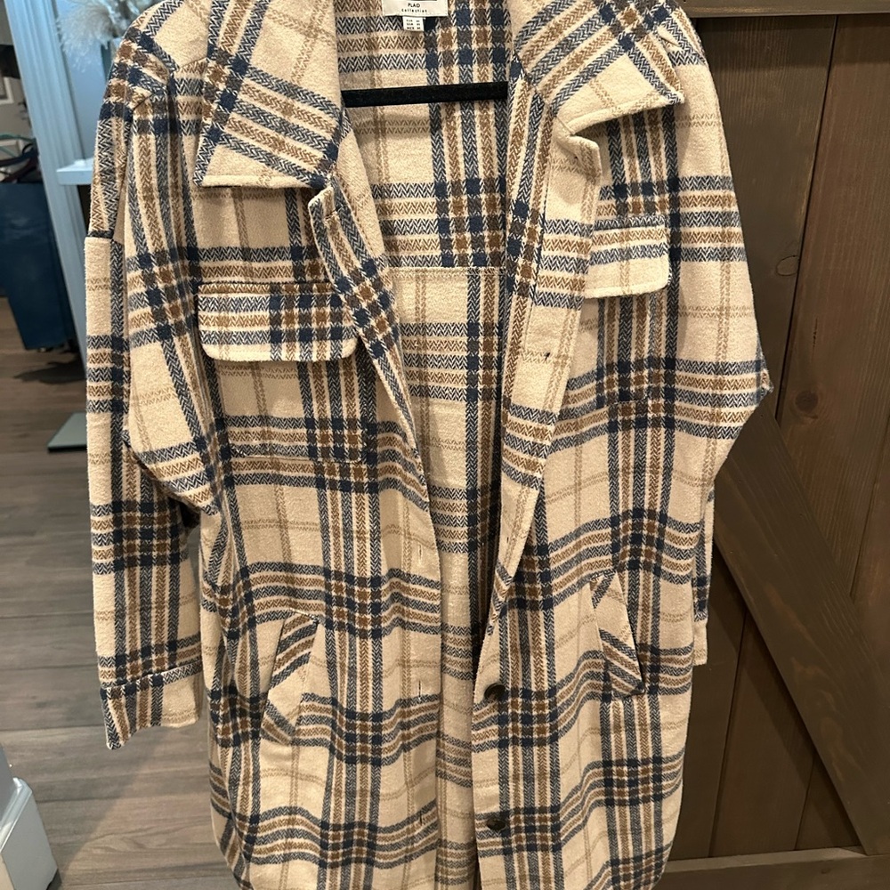 Plaid Women's Jacket in Cream and Blue